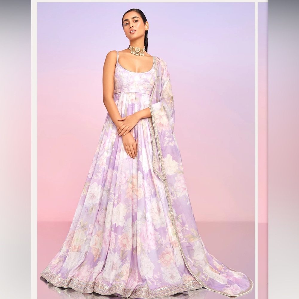 Elegant Floral Lavender Gown Anarkali